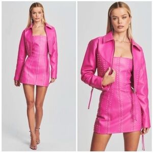 Retrofete Vesta Dress Castor Leather Jacket Crystal Embellished Set Pink